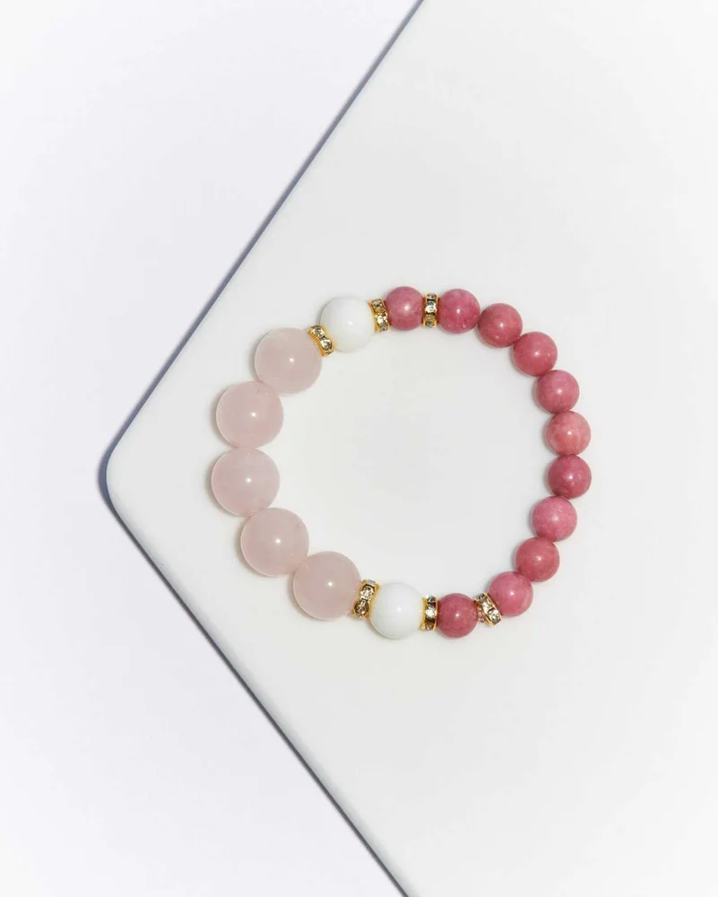 Браслет из родонита, розового кварца и белого агата — фото 1 из 2