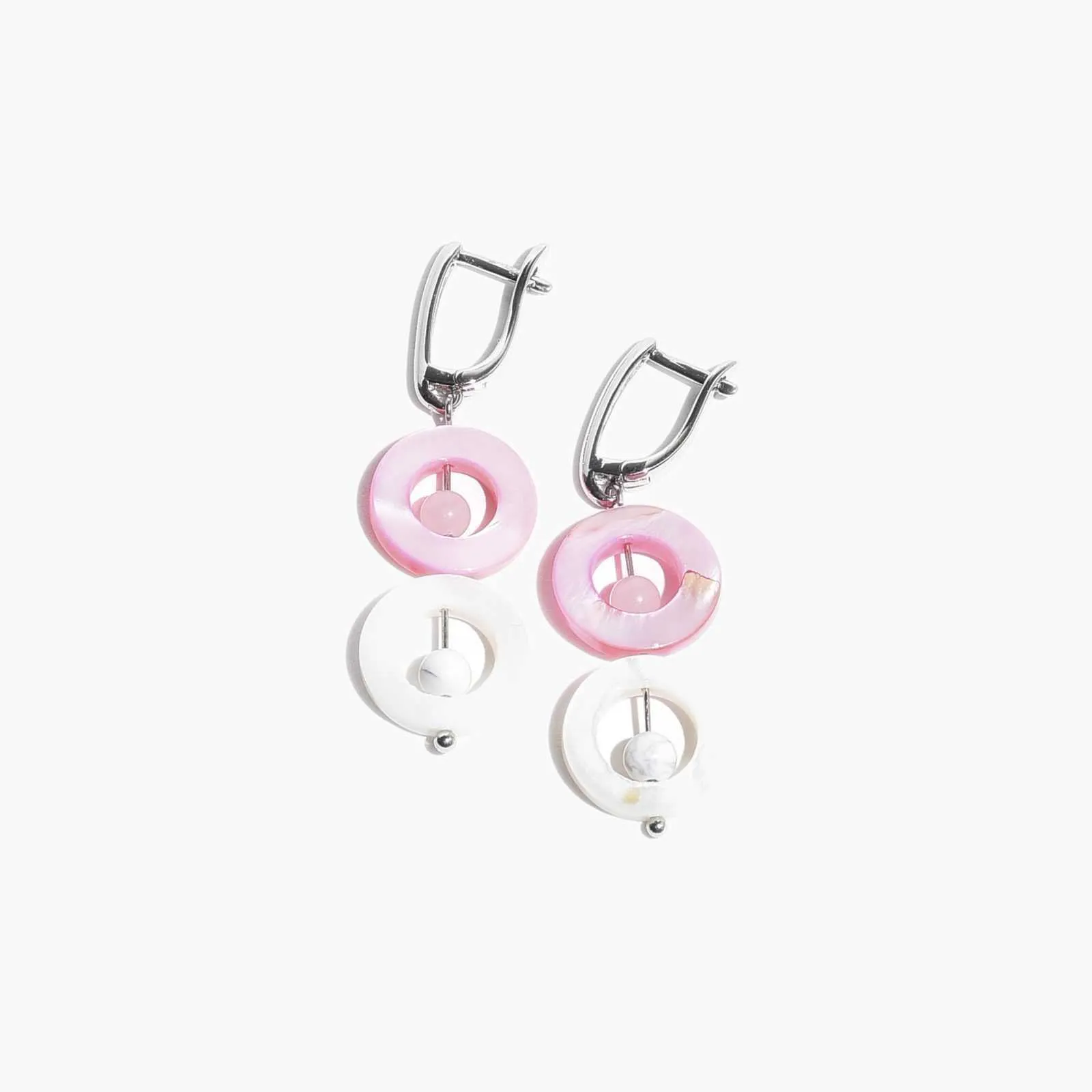 Серьги с перламутром, кахолонгом и розовым кварцем