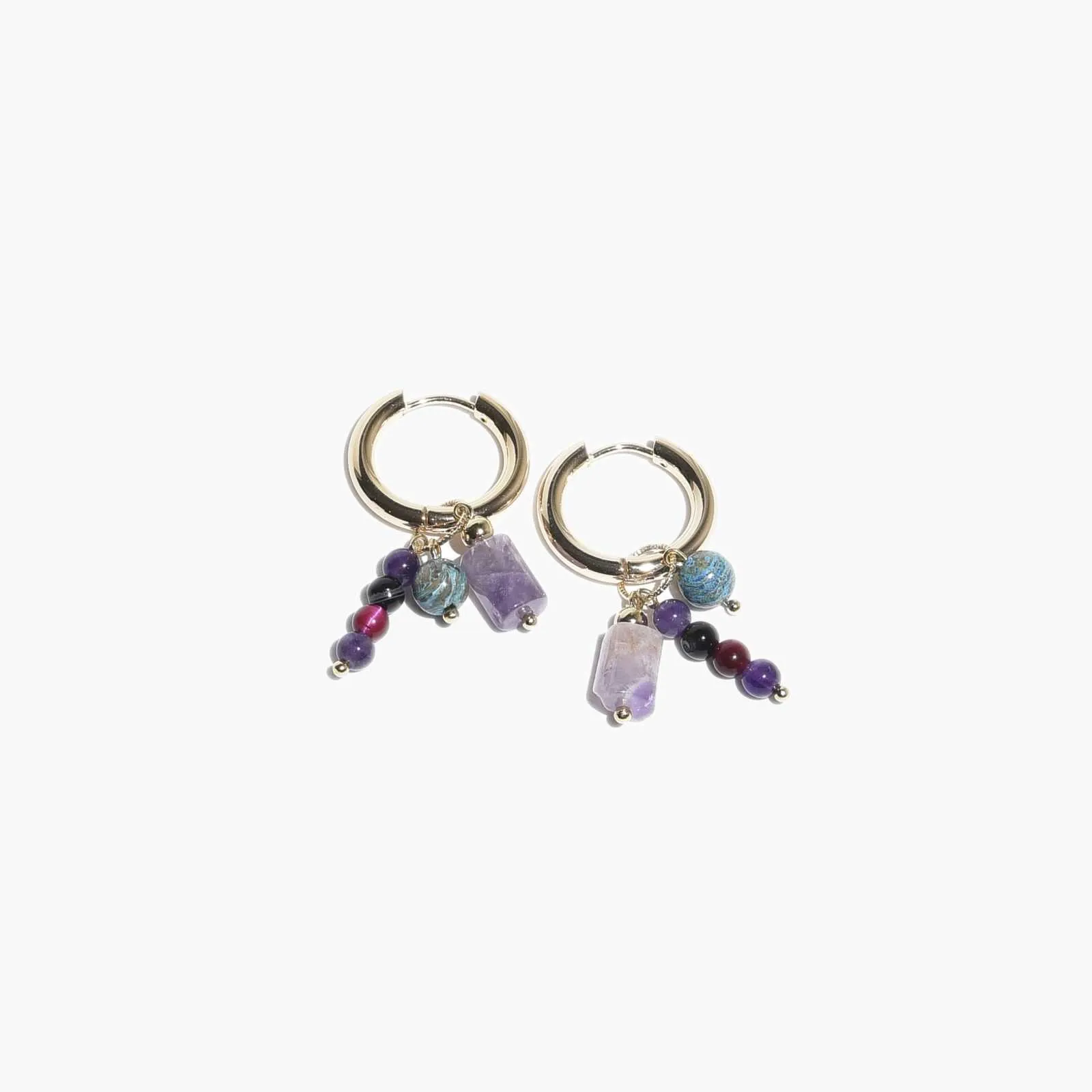 Серьги с аметистом, тигровым глазом, агатом и хризоколлой