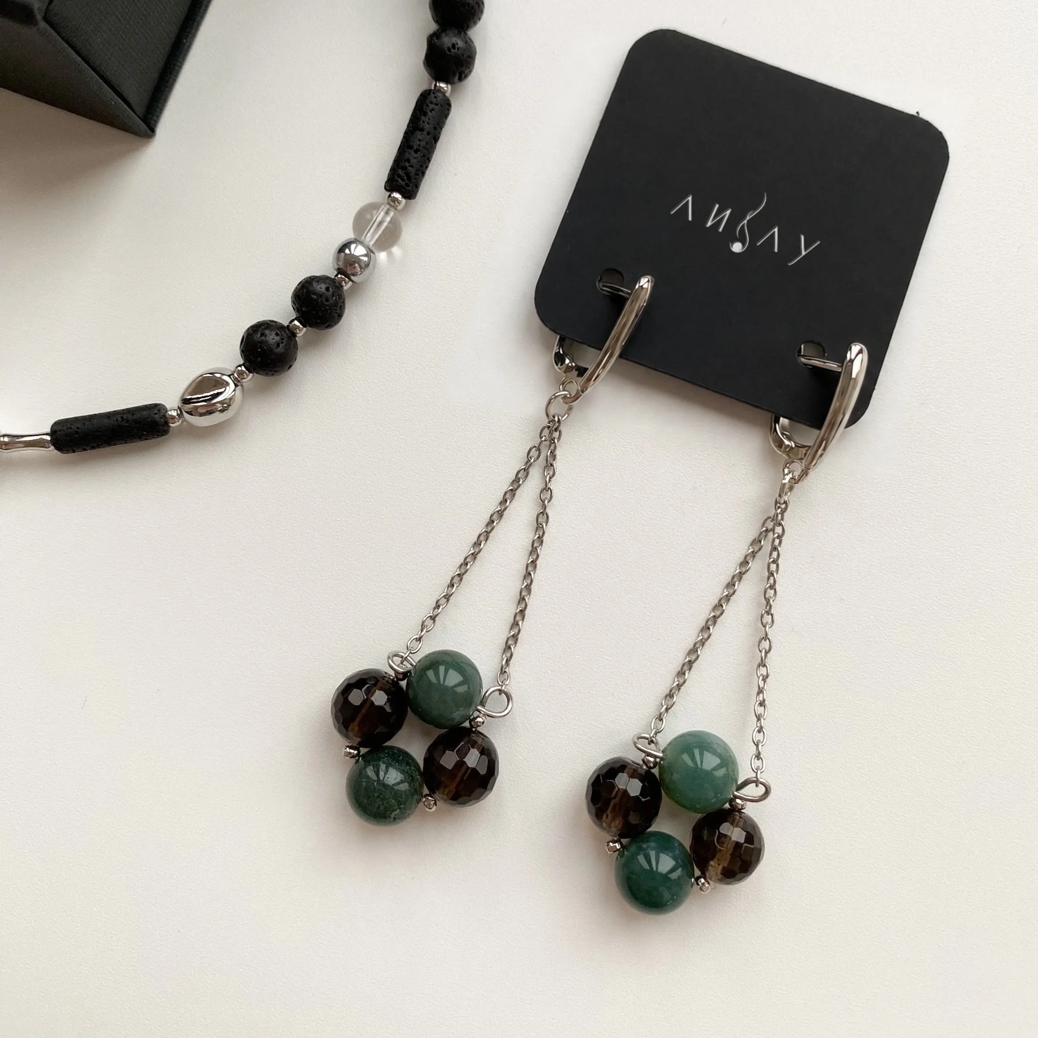Серьги из агата и дымчатого  кварца
